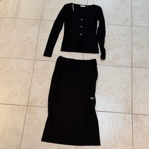 Lacoste Black Ribbed Skirt Set